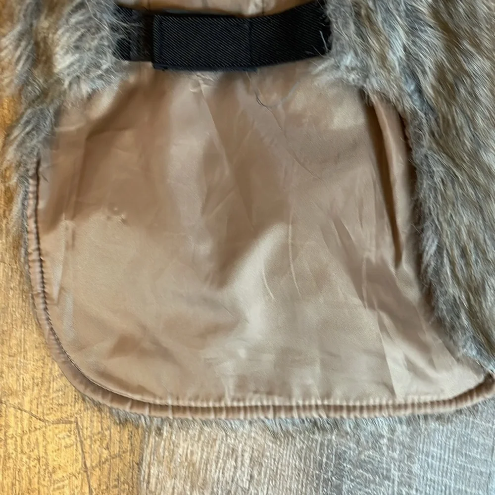 Faux Fur Pet Jacket with Collar Brown Gray size S